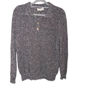 Norm Thompson vintage linen Sweater Pullover Collared Marled black size large